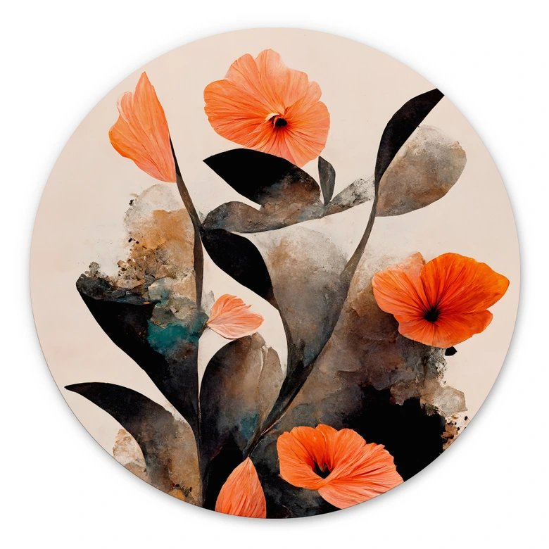 Wandbild Korallenrote Mohnblumen - Treechild - Alu-Dibond - Rund 