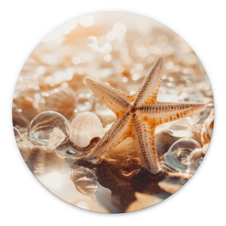 Wandbild Muscheln am sonnigen Strand - Treechild - Alu-Dibond Rund 
