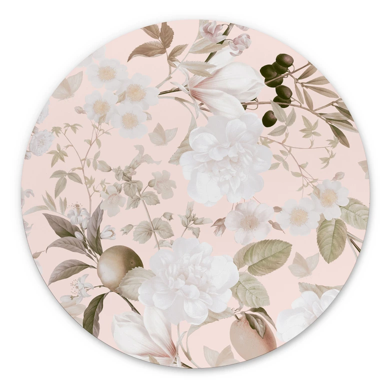 Wandbild Boho-Illustration mit Blumen und Früchten - UN Designs - Rund - Alu-Dibond 