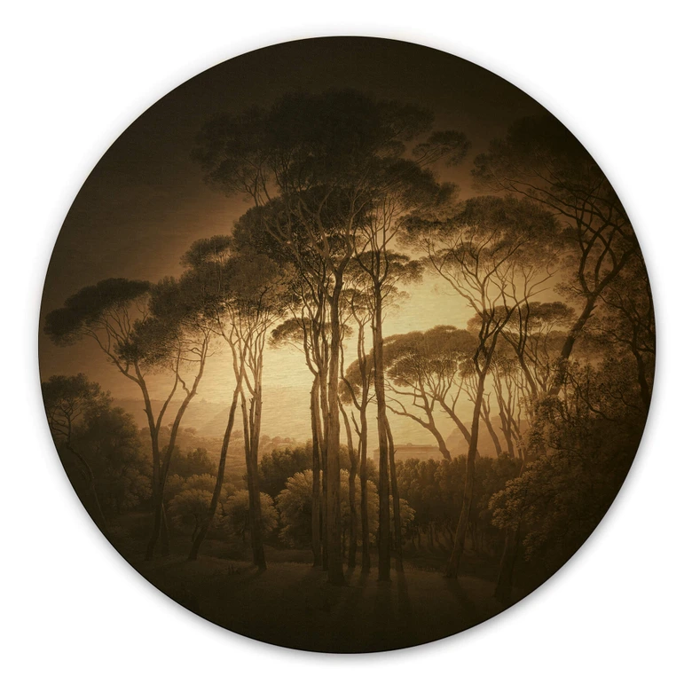 Dibond Schilderij met goud effect Parasoldennen in Italiaans Landschap - Sepia 