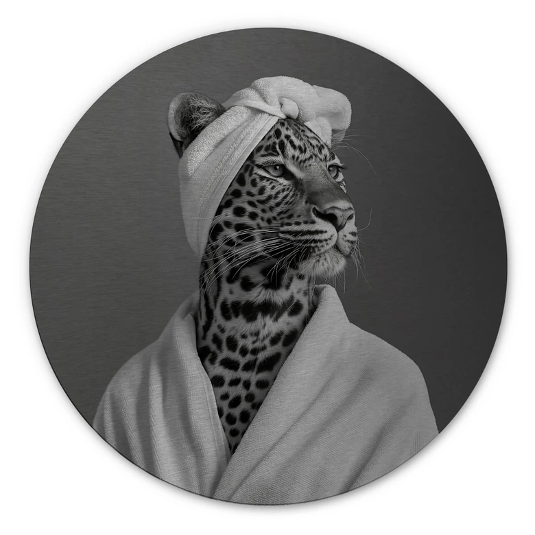 Wandbild mit Silbereffekt Royale Spa-Auszeit mit Leopard - Rahner - Alu-Dibond Rund 