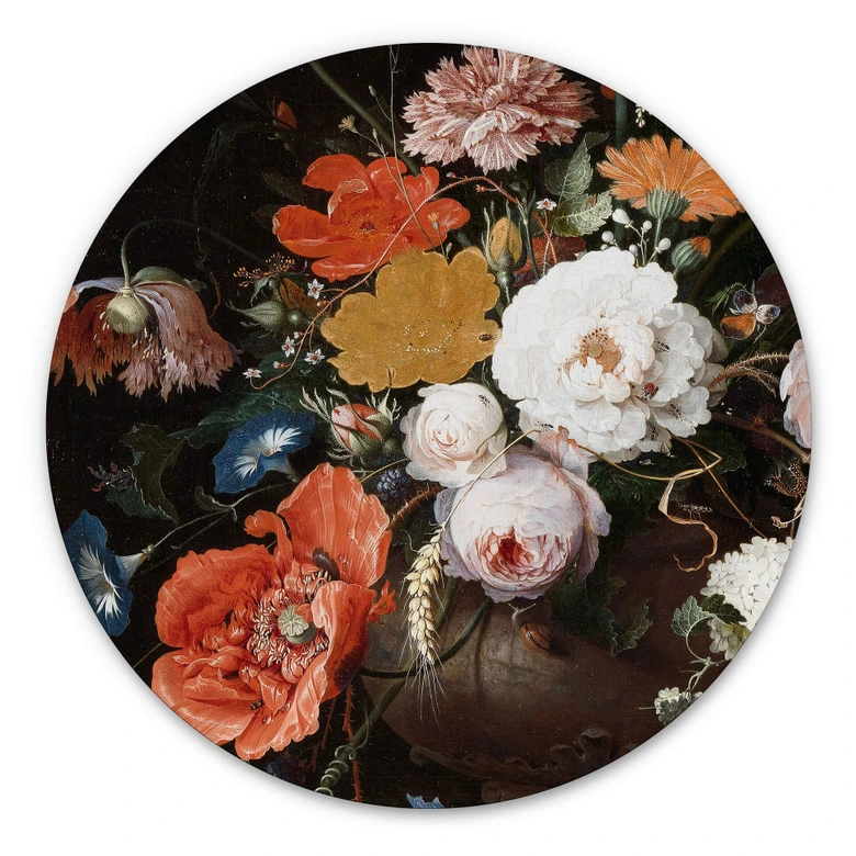 Alu-Dibond Mignon - Stillleben mit Blumen und einer Uhr - Rund 