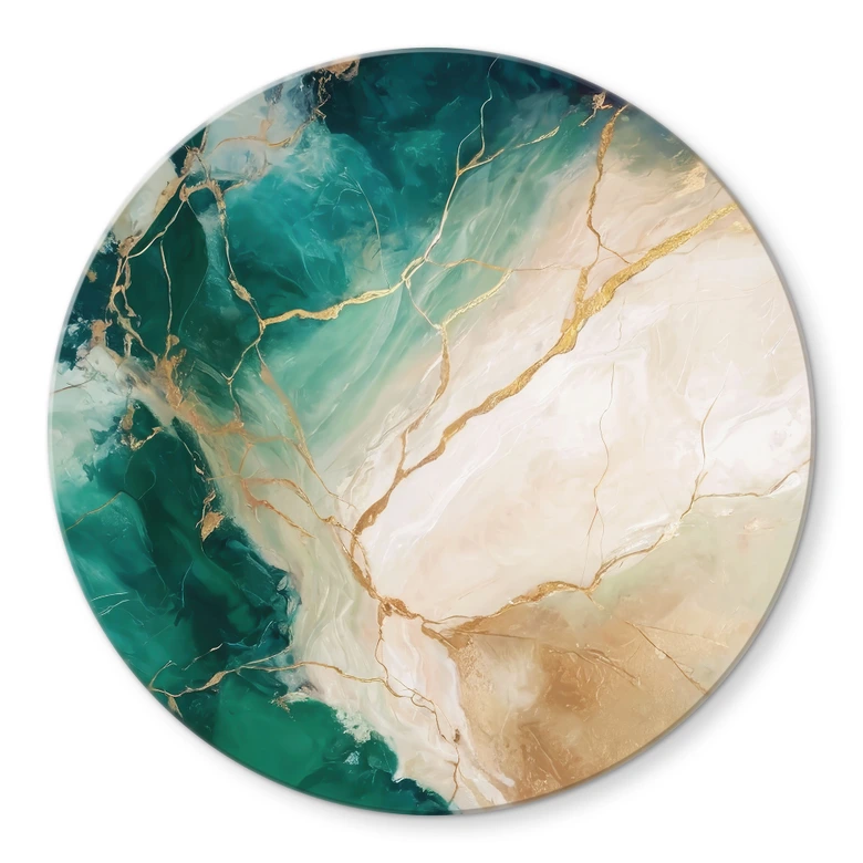 Tableau en verre Élégance de l'océan - Rivières d'or - Alpenglow Workshop - Rond 