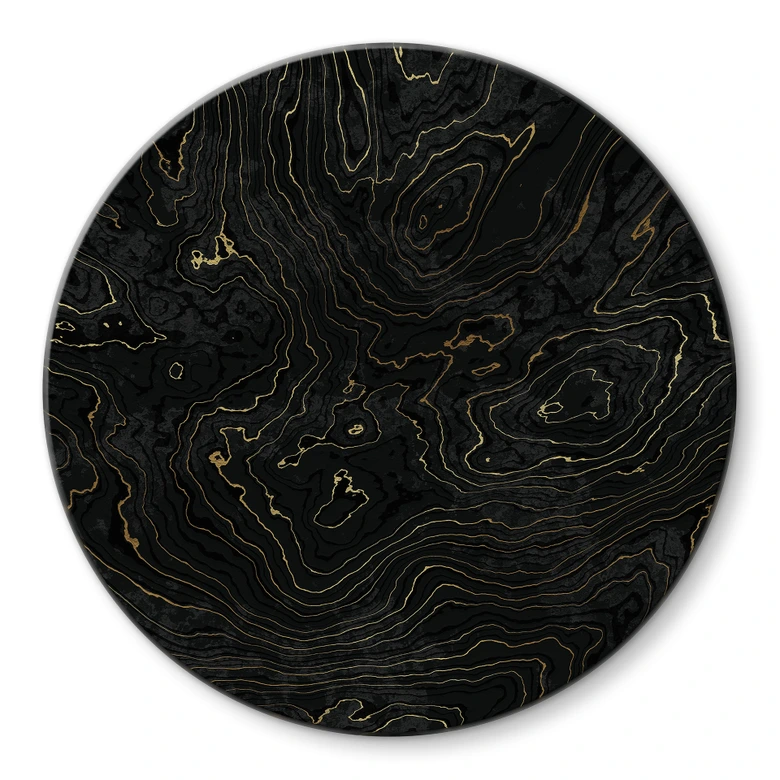 Glasbild Abstrakte Linien Schwarz-gold - Amini - Rund 