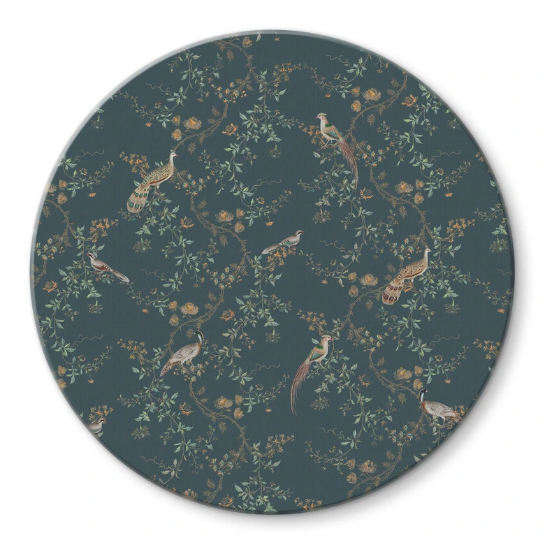 Glasbild Exotische Vögel im Wald - Bloomery Decor - Rund 