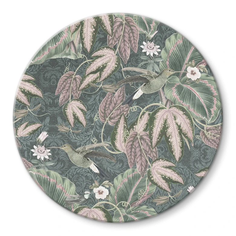 Glasbild Kolibri im Tropenwald - Bloomery Decor - Rund 
