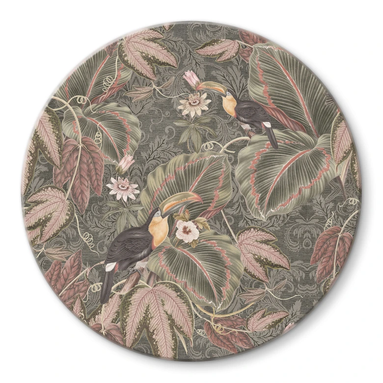 Glasbild Tukan im Tropenwald - Bloomery Decor - Rund 