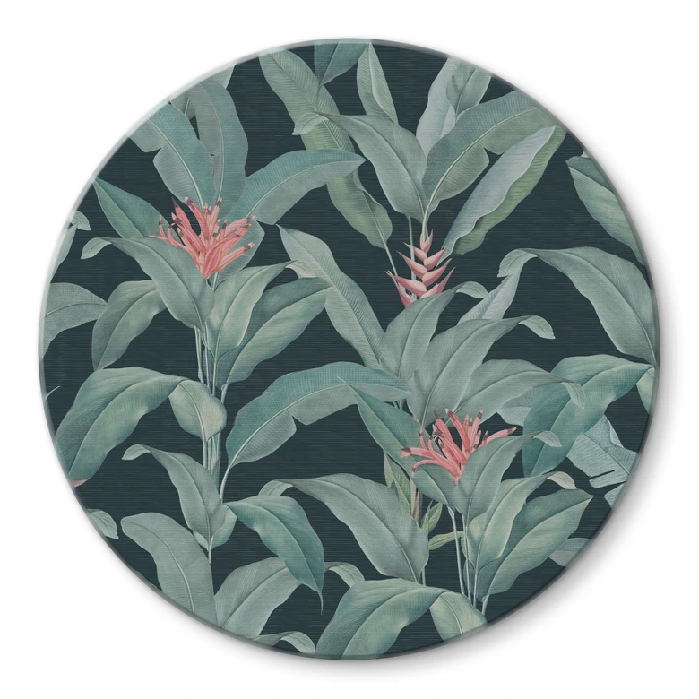 Glasbild Urban Jungle Tropenblätter Grün - Bloomery Decor - Rund 