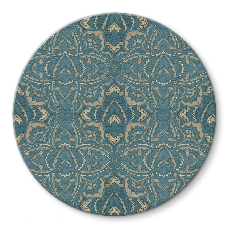 Glasbild Vintage Mandala in Türkisgold - Bloomery Decor - Rund 