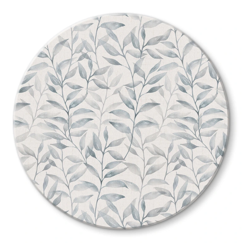 Glasbild Zarte Aquarell-Blätter - Soft Grau - Bloomery Decor  - Rund 