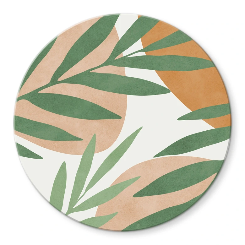 Glasbild Abstrakte Zweige im tropischen Look - Costa - Rund 