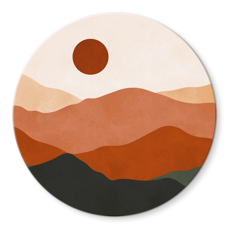 Glasbild Sanfte Hügel in der Abendsonne - Costa - Rund 