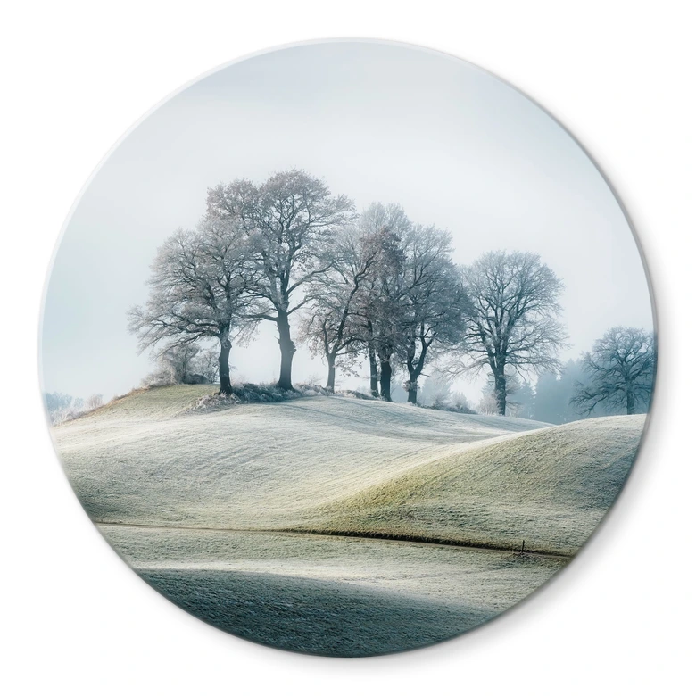 Glasbild Frostige Hügellandschaft - Eisenmann - Rund 