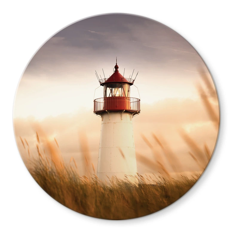 Glasbild Leuchtturm an der Küste von Sylt - Eisenmann - Rund 