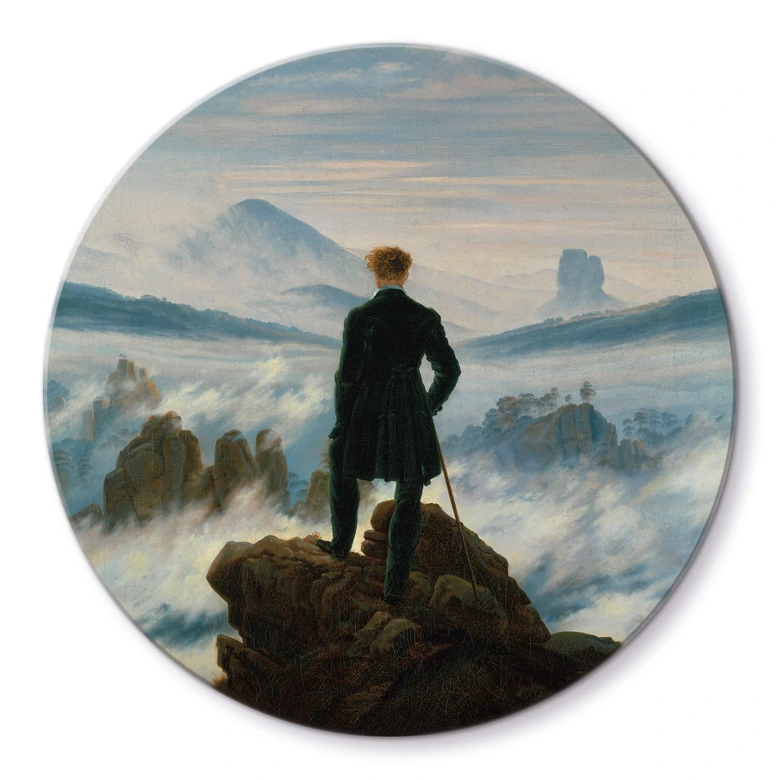 Tableau sur verre Friedrich - Le vagabond au-dessus de la mer de brouillard 