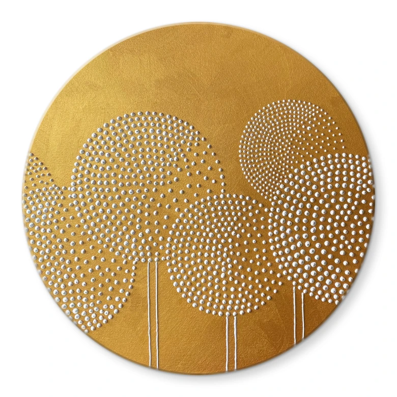 Glasbild Blumen aus weißen Perlen - Grande - Rund 