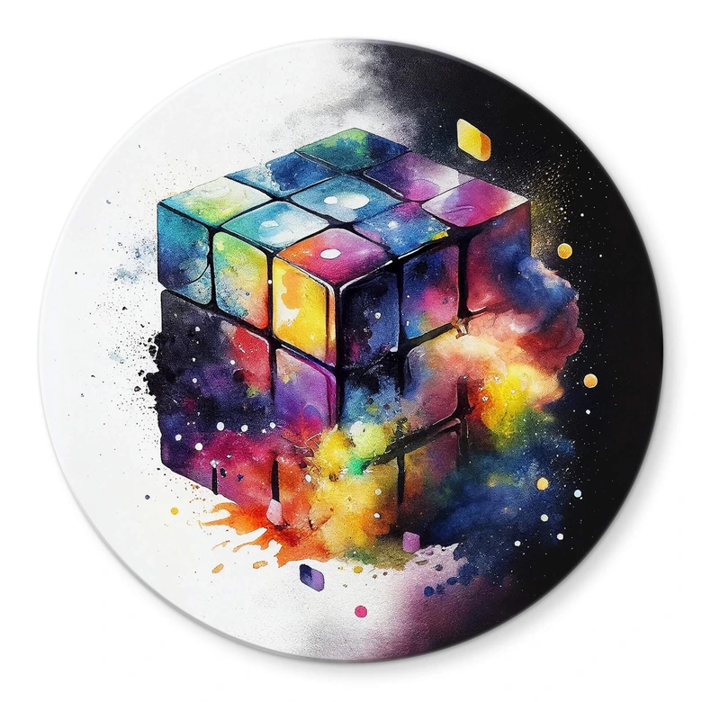 Glasbild Heine - Magischer Zauberwürfel - Rubik's Cube - Rund 