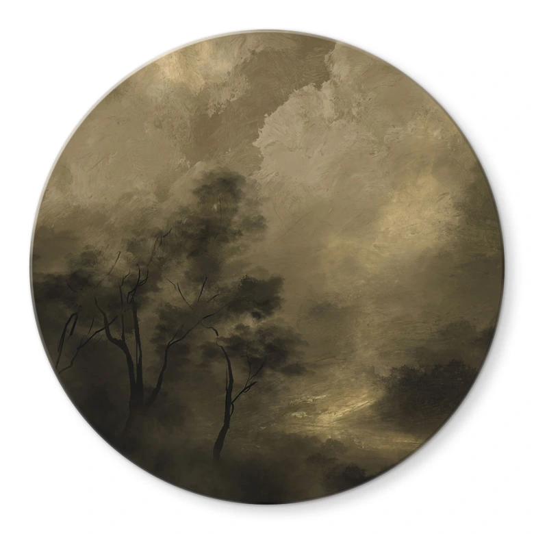Glasbild Bäume im Nebel der Dämmerung - Hobday - Rund 