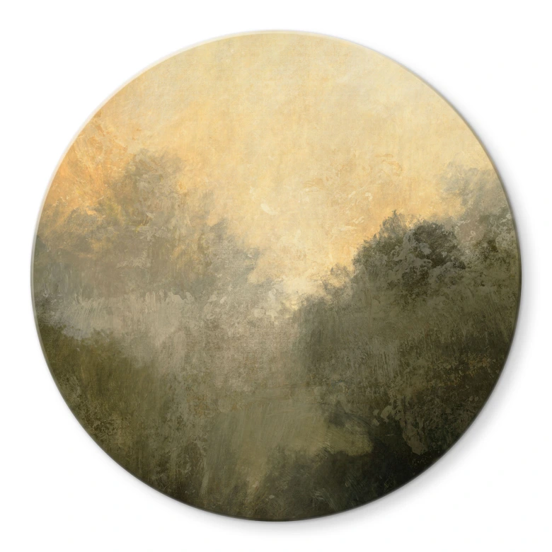 Glasbild Verborgenes Licht im Morgennebel - Hobday - Rund 