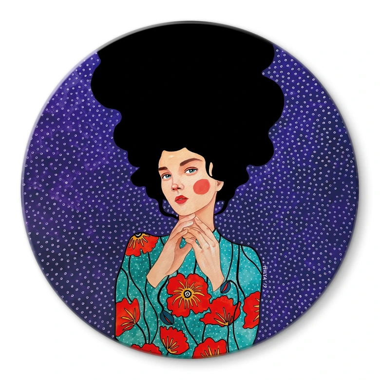 Glasbild Frau im Mohnblumenkleid - Hülya - Rund 