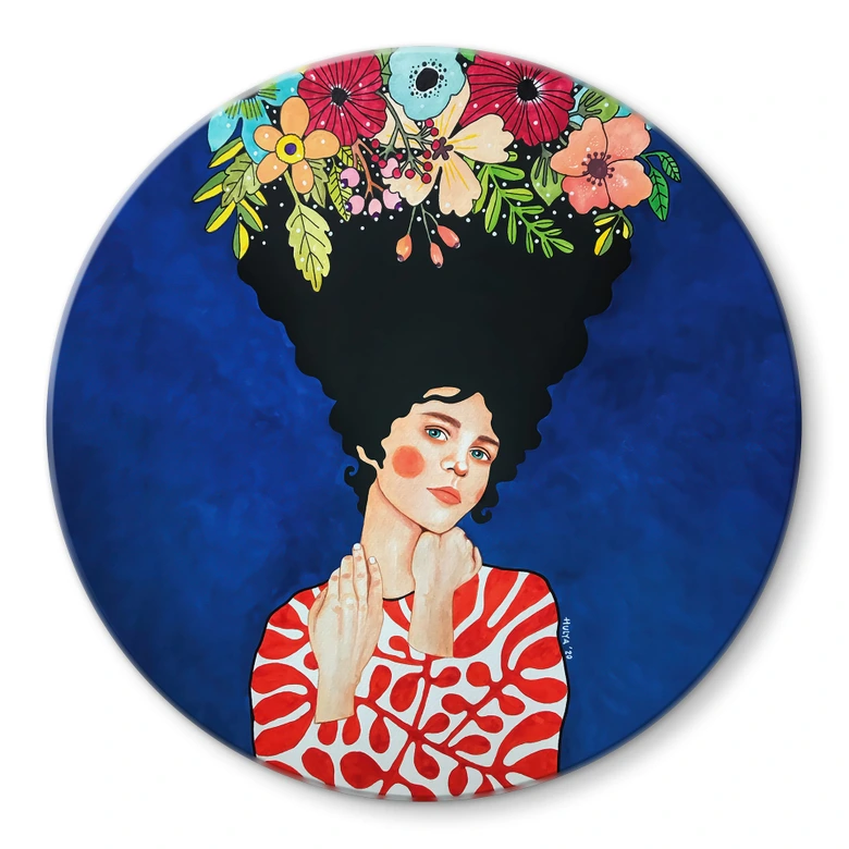 Glasbild Frau mit Blütenpracht im Haar - Hülya - Rund 