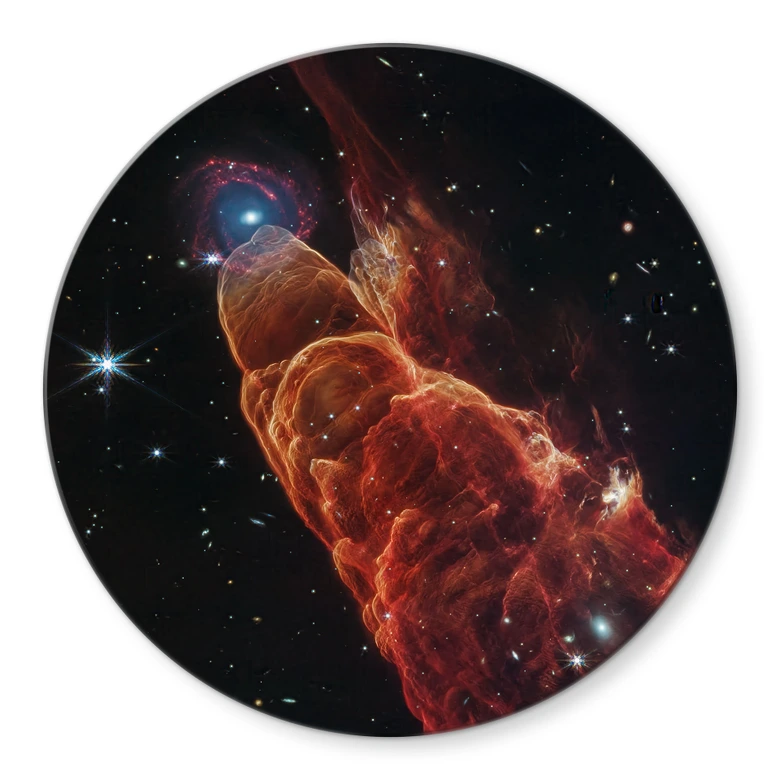 Glasbild James Webb Telescope - Kosmischer Wirbelsturm Herbig Haro 49/50 - Rund 