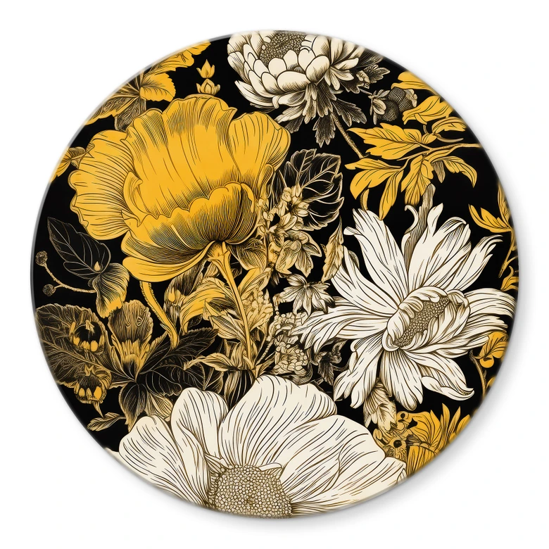 Blumen Glasbild - Blütenpracht in Ocker Rund - Jaszke 