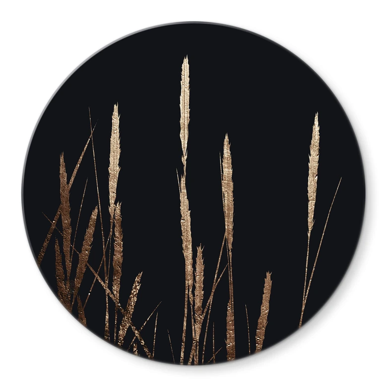 Glasbild Kubistika - Goldene Felder - Rund 