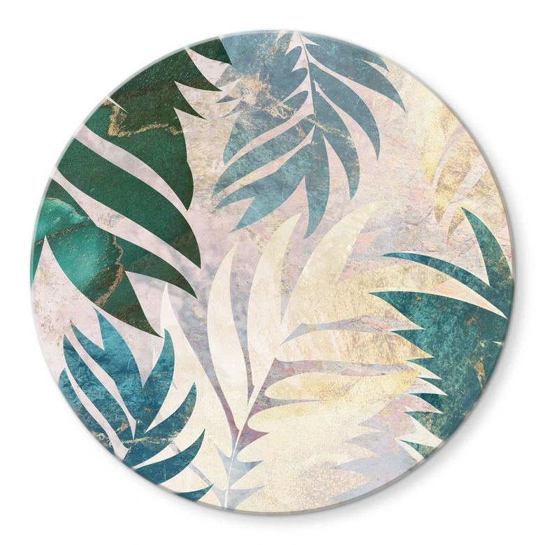 Glasbild Exotische Palmenblätter in Gold-grün - Manovski - Rund 
