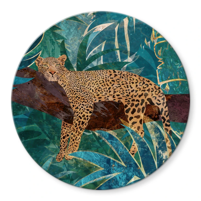 Glasbild Leopard im smaragdgrünen Dschungel - Manovski - Rund 