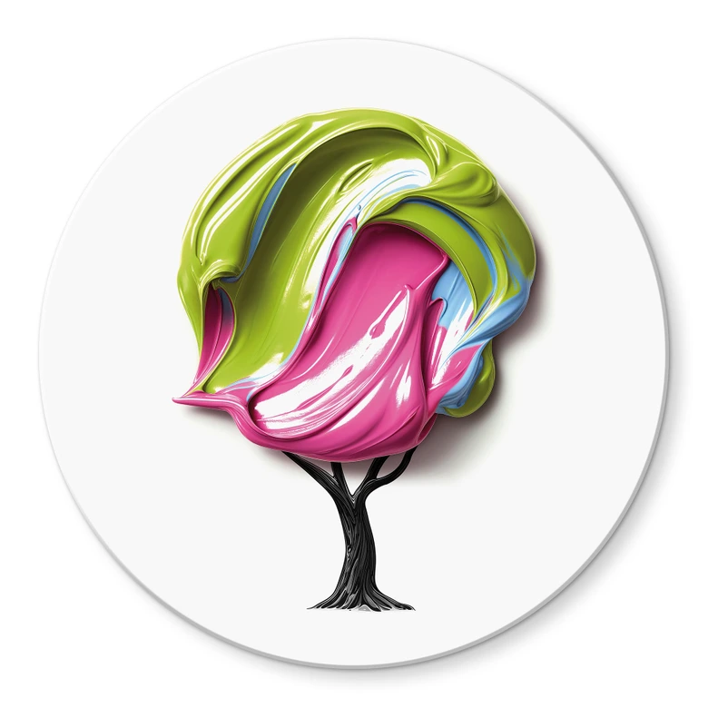 Glasbild Baum mit bunter 3D-Krone - Mielu - Rund 