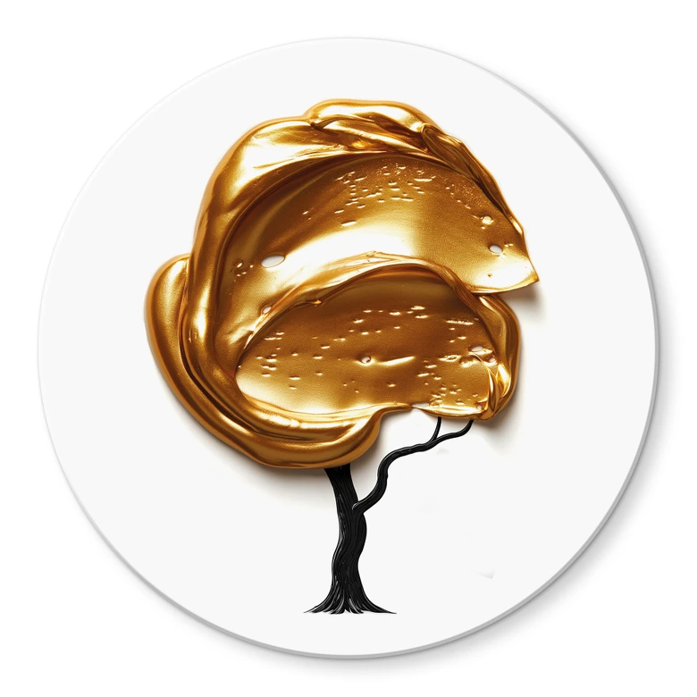 Tableau en verre Arbre avec couronne 3D dorée - Mielu - Rond 
