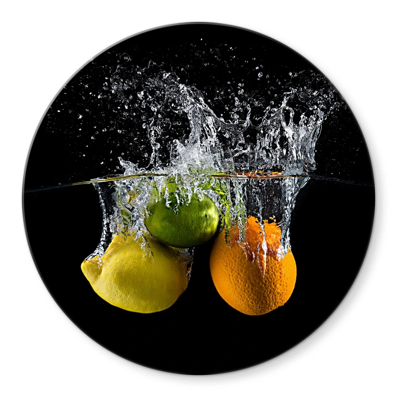 Glasbild Mogyorosi - Fruchtige Spritzer von Zitrusfrüchten - Rund 