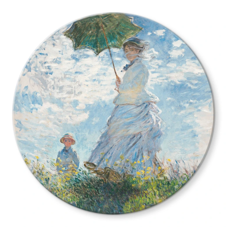 Glasbild Monet - Frau mit Sonnenschirm - Madame Monet und ihr Sohn - Rund 