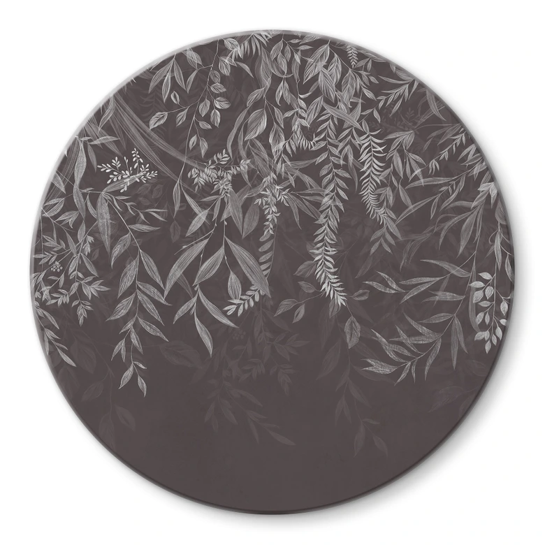 Glasbild Elegante Weidenzweige in Dunkelgrau - Ms Tiff - Rund 