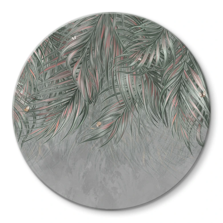 Glasbild Exotische Palmenblätter Pink-grün - Ms Tiff - Rund 