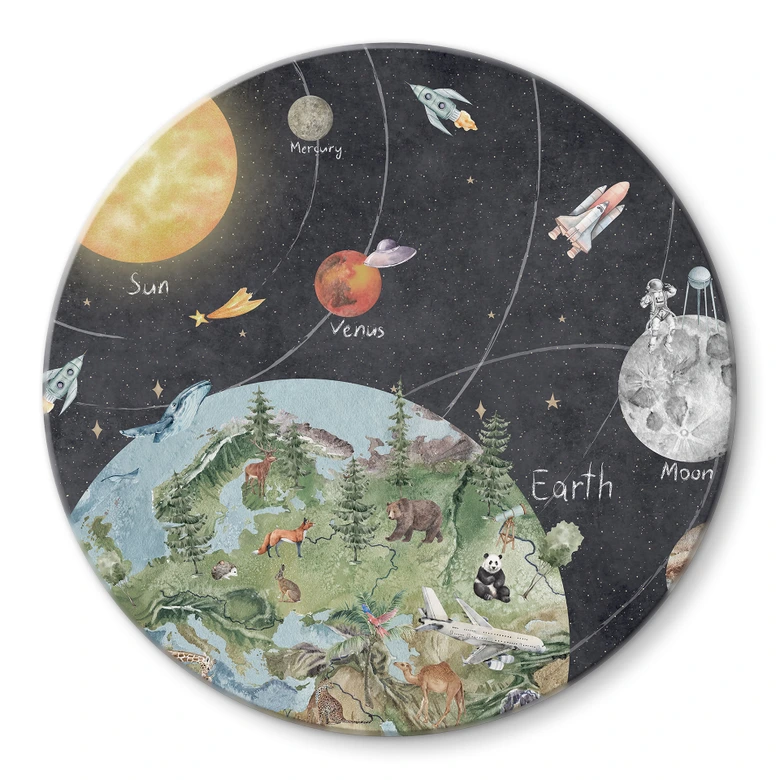 Glasbild Sonnensystem mit Planeten und Erde - Ms Tiff - Rund 