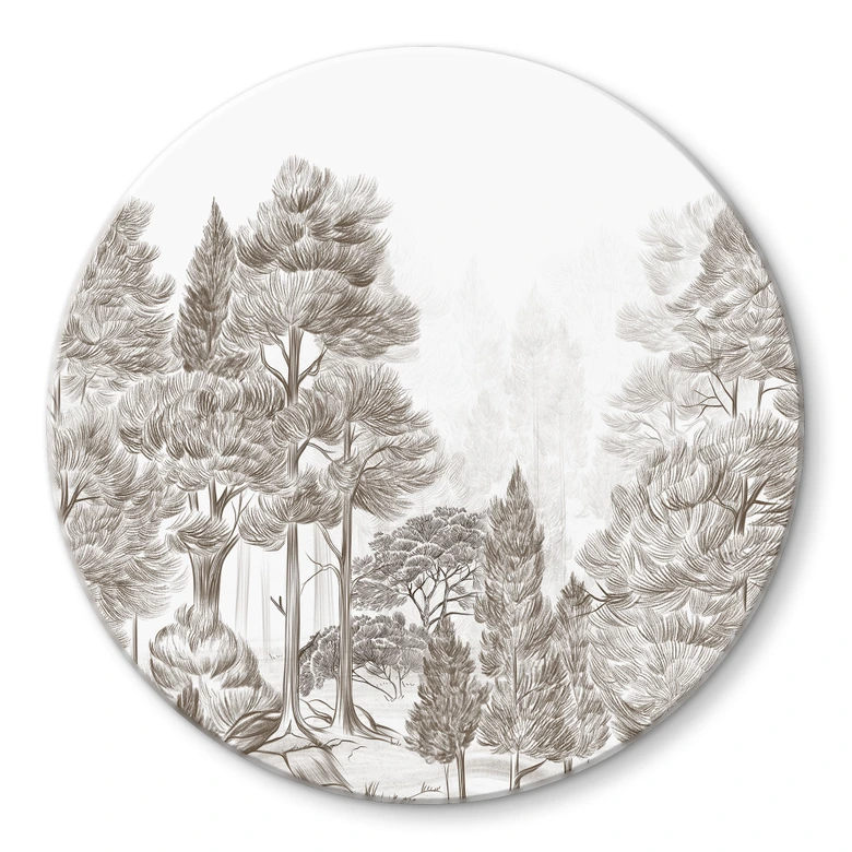 Glasbild Wald mit Waldlandschaft in Beige - Ms Tiff - Rund 