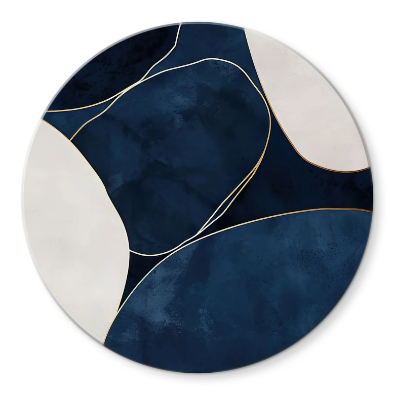 Glasbild Geometrische Balance in Blau und Weiß - Paksoylu - Rund 