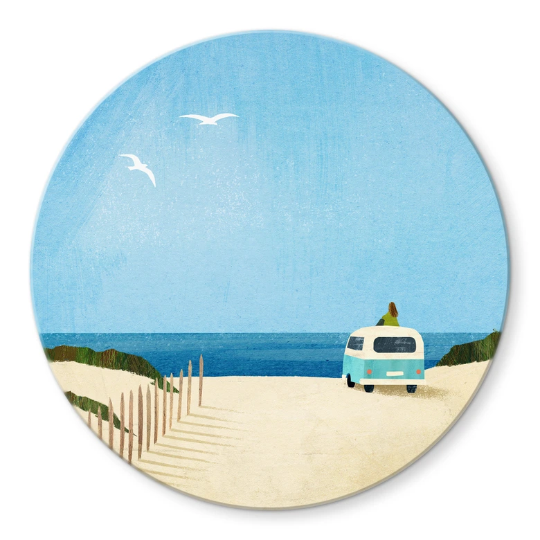 Glasbild Van Life - Urlaub am Meer - Rivers - Rund 