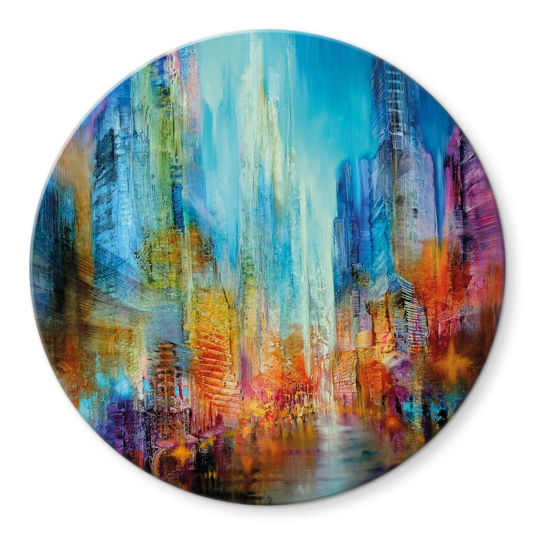Glasbild Abstrakte Großstadt - Rund - Schmucker 