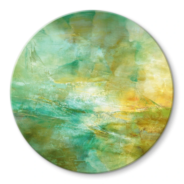 Tableau en verre Horizon abstrait en vert citron - Schmucker - Rond 
