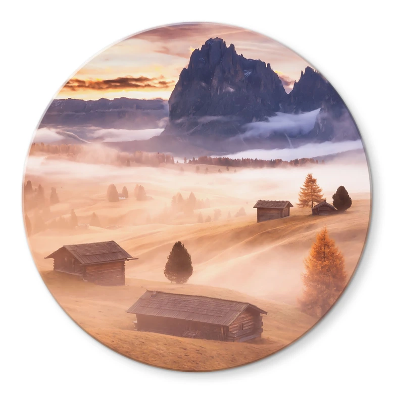 Glasschilderijen Herfstmist in de Alpen - Selagea - Rond 