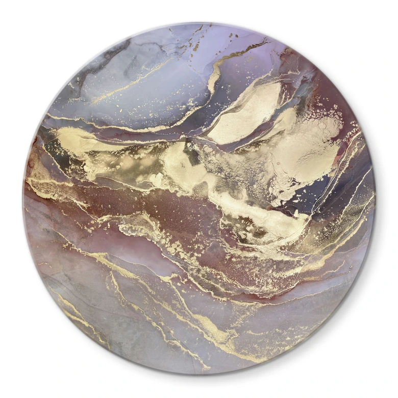 Glasbild Edle Strukturen in Gold und Violett - Shelest - Rund 