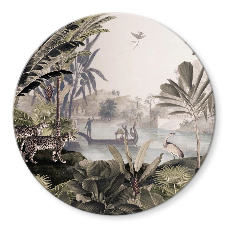 Glasbild Sir Edward - Landschaft mit Leoparden - Rund 