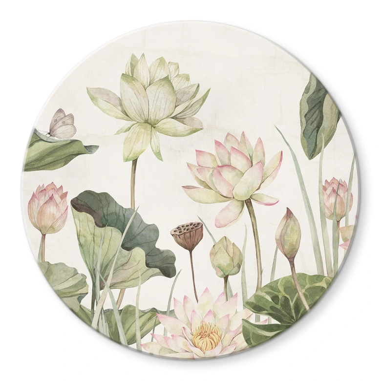 Glasbild Sir Edward - Seerosen Idyll in Pastell - Rund 