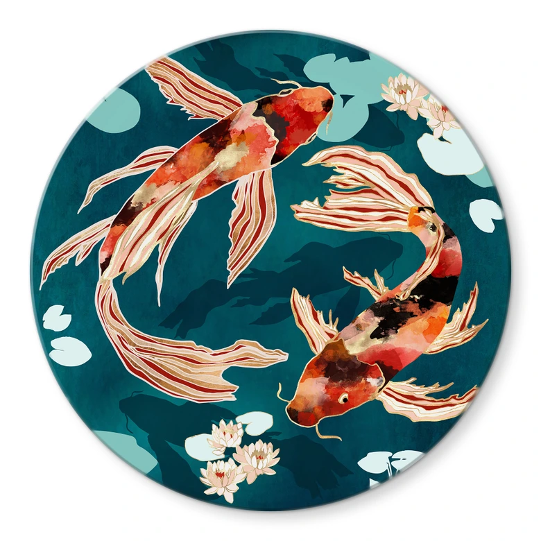 Glasbild Zwei Kois im Teich - SpaceFrog Designs - Rund 