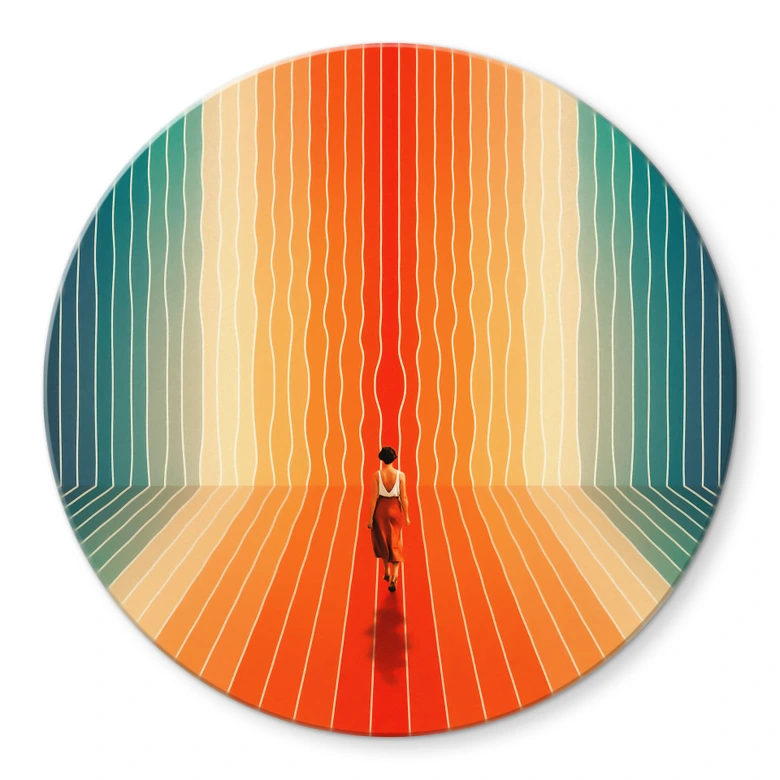 Glasbild Frau vor der Regenbogen-Kulisse - Taudalpoi - Rund 