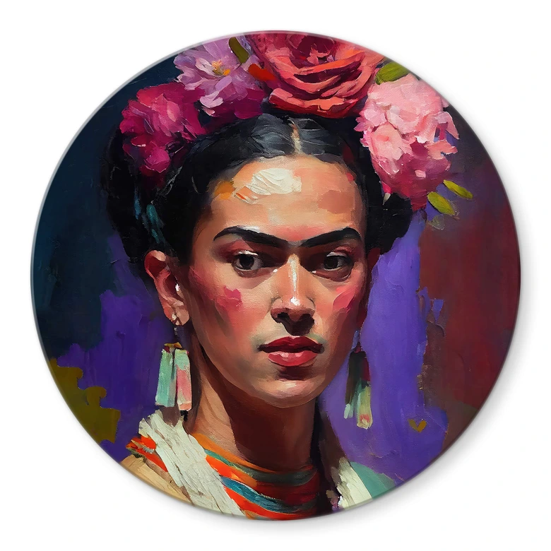 Glasbild Treechild - Portrait von Frida Kahlo - Rund 
