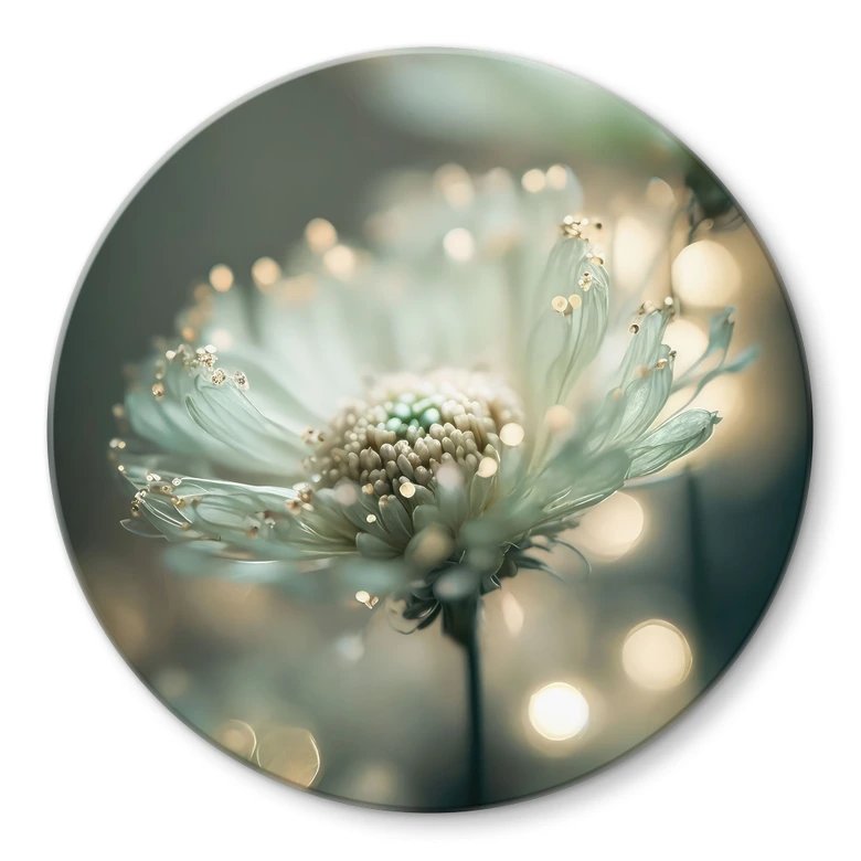 Tableau en verre Délicat scintillement des fleurs - Treechild - Rond 